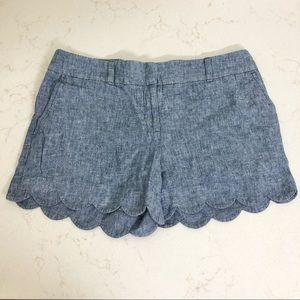 LOFT Linen Blue Chambray 4” Scalloped Shorts Sz 6